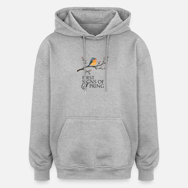Vogel am Blütenzweig  - Oversized Unisex Hoodie - Grau meliert