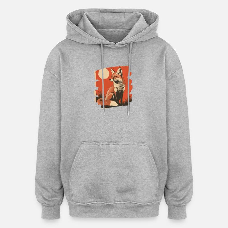 Renard - Sweat à capuche oversize unisexe - gris chiné