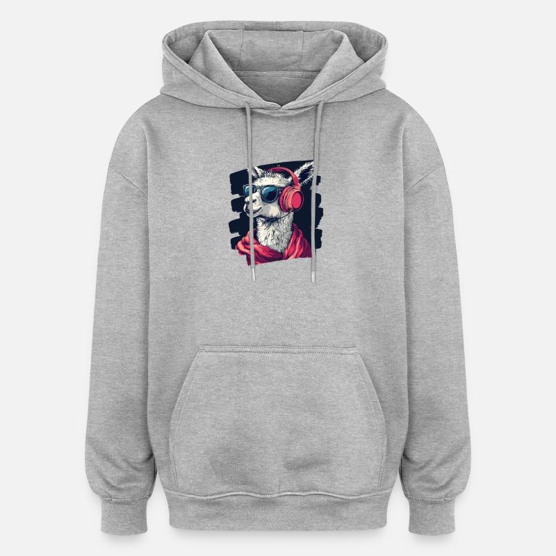 Lama Kopfhörer - Oversized Unisex Hoodie - Grau meliert