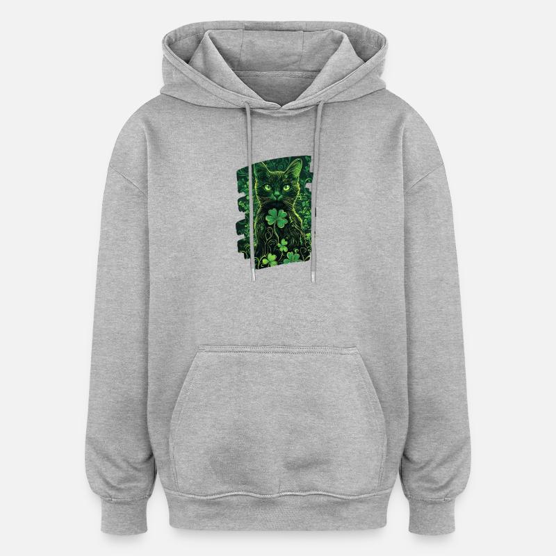 Chat de la Saint-Patrick - Sweat à capuche oversize unisexe - gris chiné