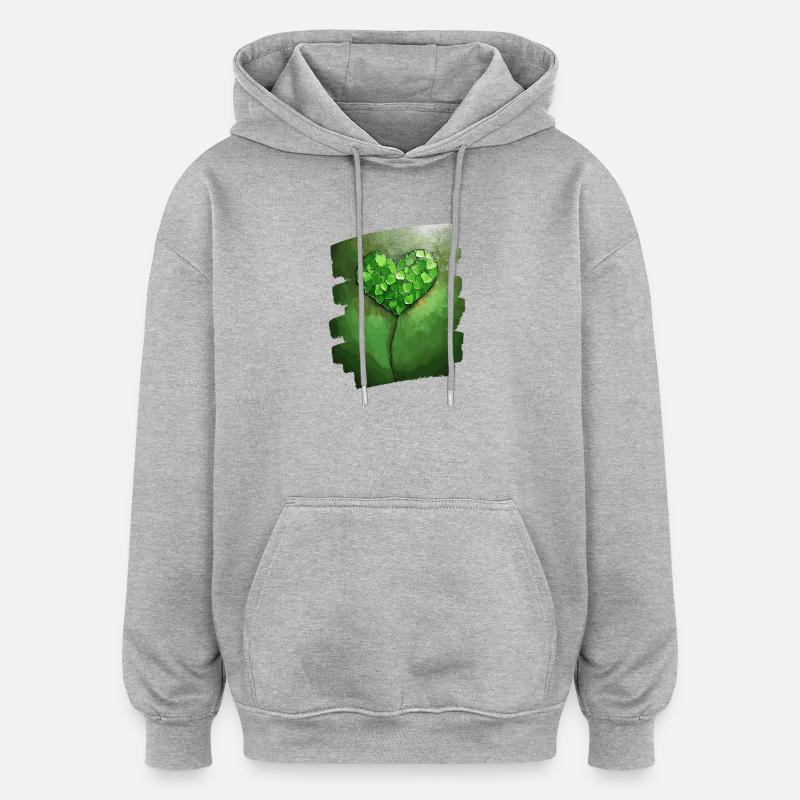 Saint-Patrick Shamrock Heart - Sweat à capuche oversize unisexe - gris chiné