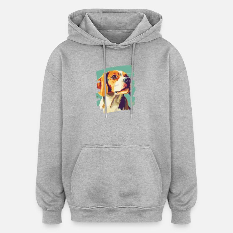 Beagle - Sweat à capuche oversize unisexe - gris chiné