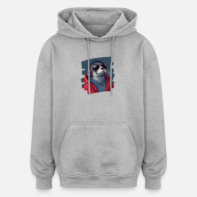 Phoque - Sweat à capuche oversize unisexe - gris chiné