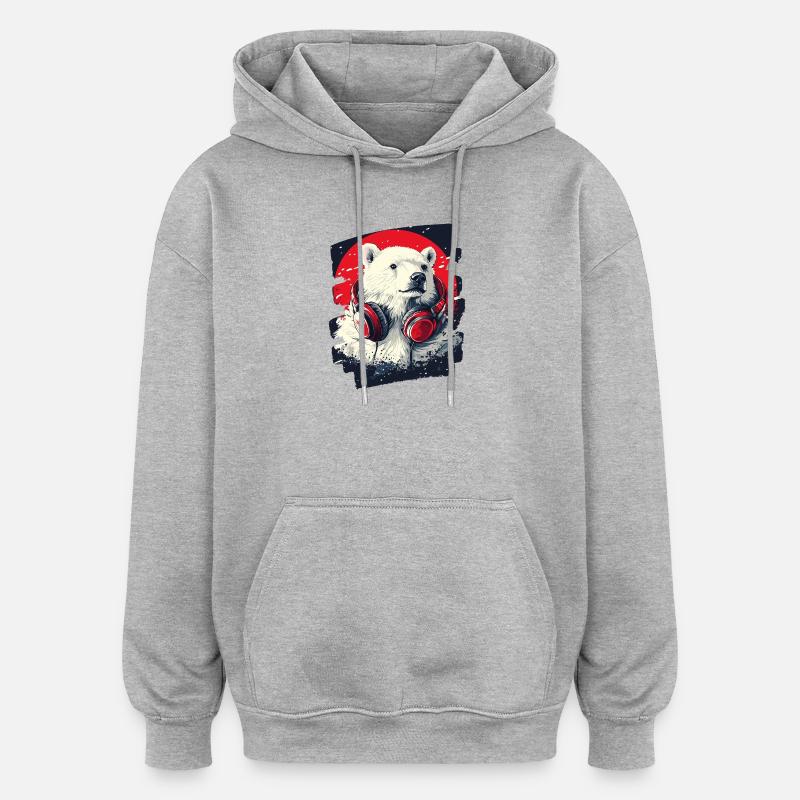 Ours blanc - Sweat à capuche oversize unisexe - gris chiné