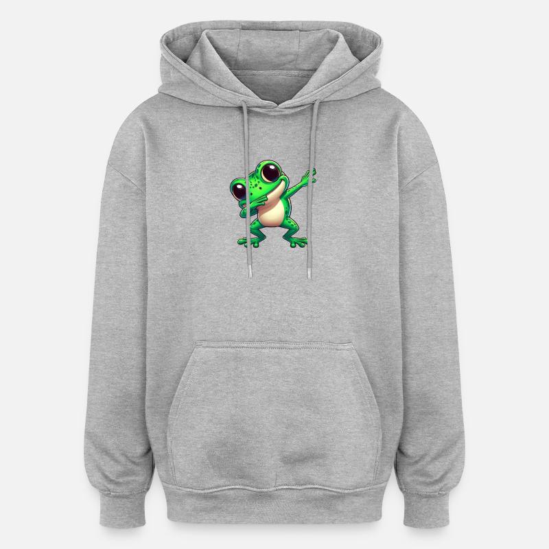 Cool Frog Dabbing Trendy Toad - Oversized Unisex Hoodie - heather grey