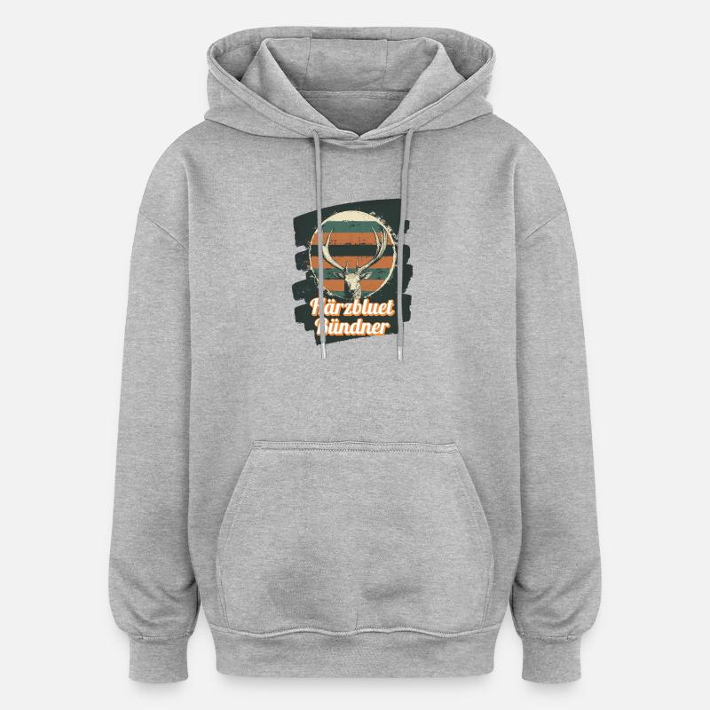 Härzbluetbündner Graubünden Suisse - Sweat à capuche oversize unisexe - gris chiné