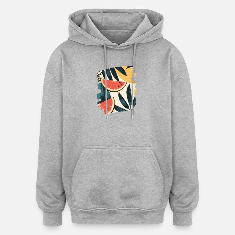 Pastèque d’été et palmiers - Sweat à capuche oversize unisexe - gris chiné