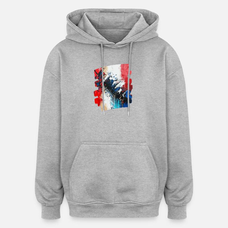 France Drapeau Français - Sweat à capuche oversize unisexe - gris chiné