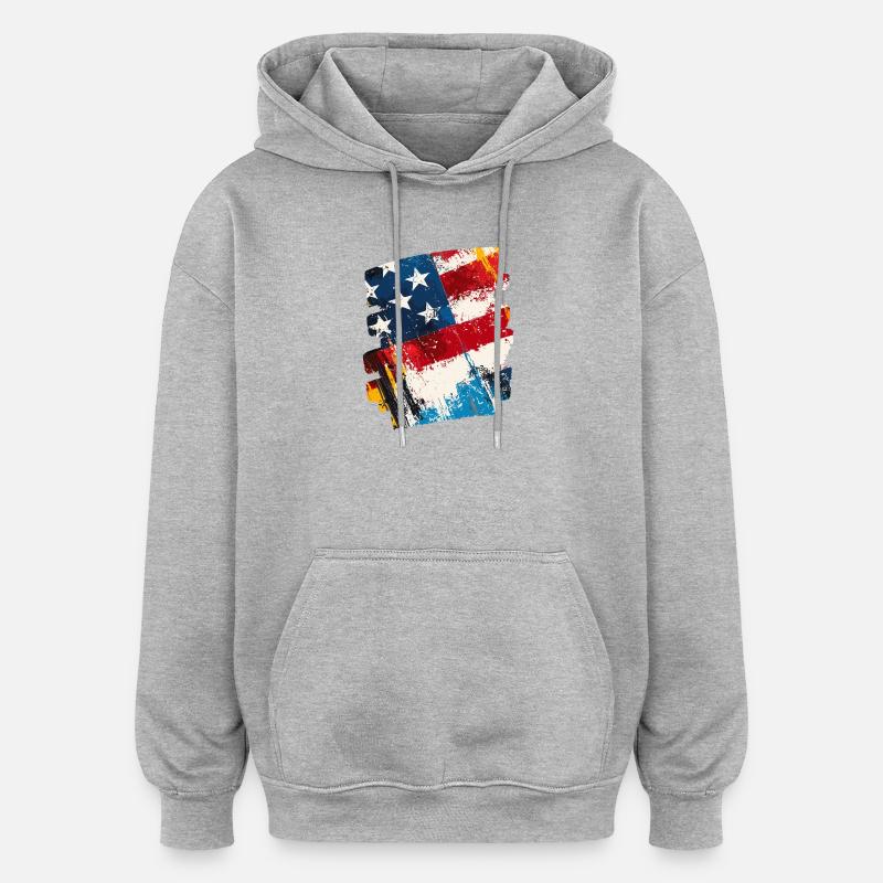 Drapeau des États-Unis d’Amérique - Sweat à capuche oversize unisexe - gris chiné