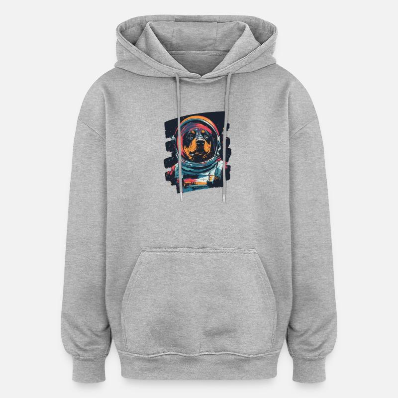 Rottweiler Astronaute - Sweat à capuche oversize unisexe - gris chiné