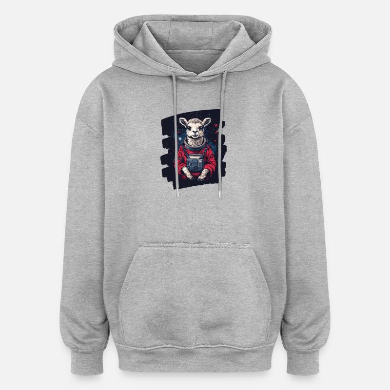Lama astronaute - Sweat à capuche oversize unisexe - gris chiné