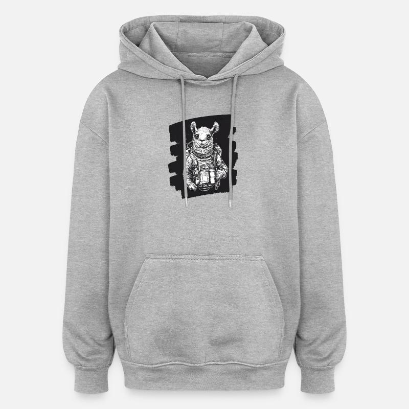 Lama astronaute - Sweat à capuche oversize unisexe - gris chiné