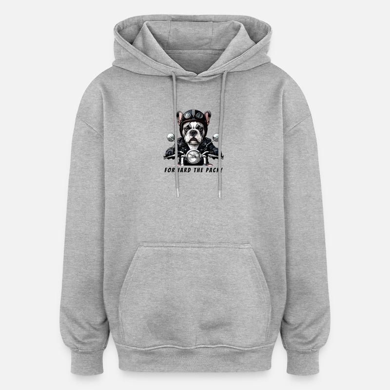 Bouledogue Motard "Forward the Pack" - Sweat à capuche oversize unisexe - gris chiné