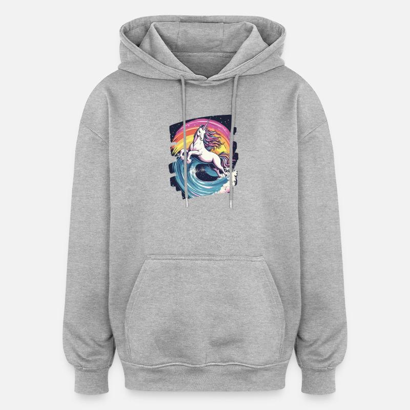 Licorne - Sweat à capuche oversize unisexe - gris chiné
