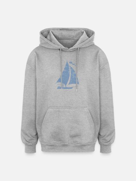 Sailboat Silhouette Minimalist Grunge - Oversized Unisex Hoodie - heather grey