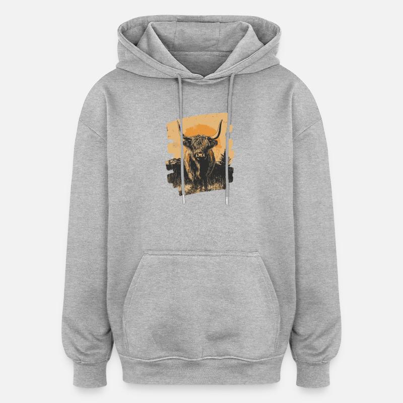 Bovins écossais des Highlands - Sweat à capuche oversize unisexe - gris chiné