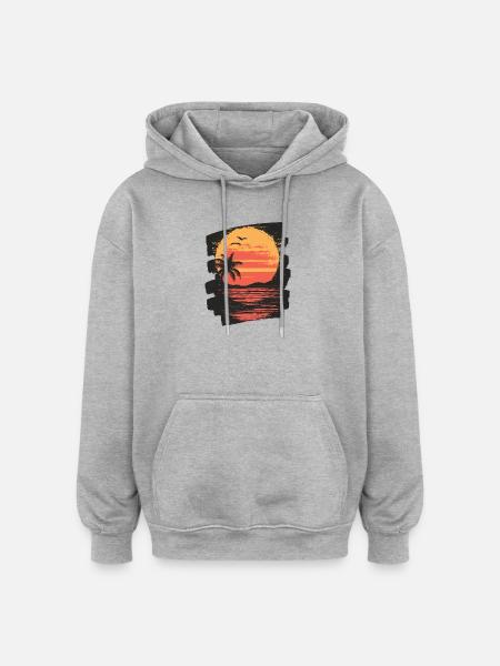 Beach Palm Trees Sunset Summer - Oversized Unisex Hoodie - heather grey
