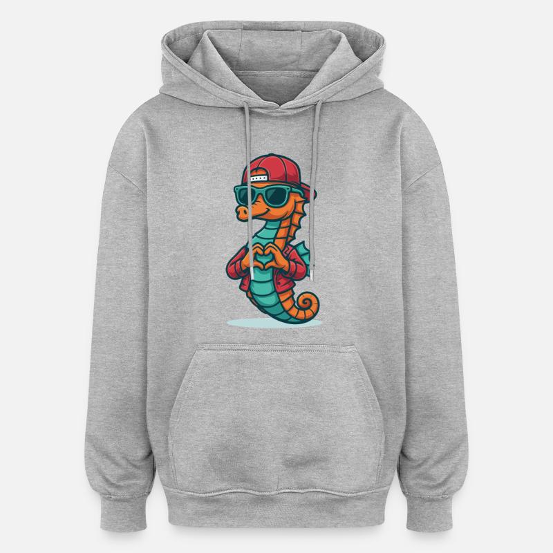 Herzreiter Seepferdchen - Oversized Unisex Hoodie - Grau meliert