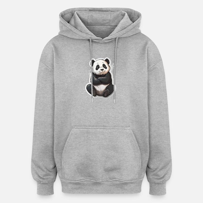 Ours panda mignon - Sweat à capuche oversize unisexe - gris chiné