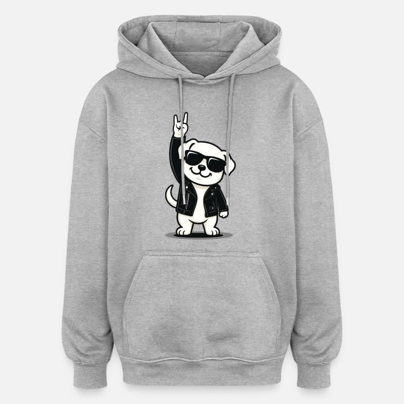 Chiot rock 'n' roll - Sweat à capuche oversize unisexe - gris chiné