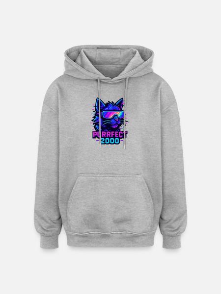 Neon Cat Purrfect 2000 Design - Oversized Unisex Hoodie - heather grey