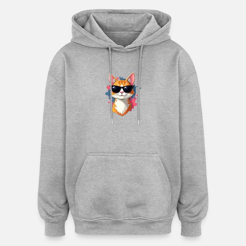 Cooler Katzenkopf mit Sonnenbrille - Oversized Unisex Hoodie - Grau meliert