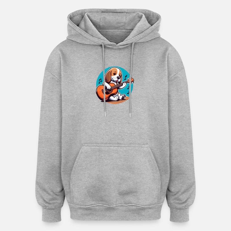 Chiot mignon avec guitare - Sweat à capuche oversize unisexe - gris chiné