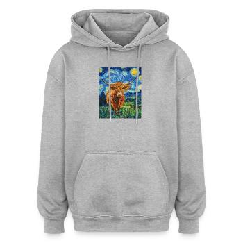 Vache des Highlands - Sweat à capuche oversize unisexe - gris chiné - Devant - Noah (186cm)