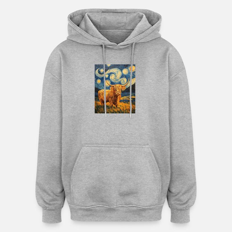 Vache des Highlands - Sweat à capuche oversize unisexe - gris chiné