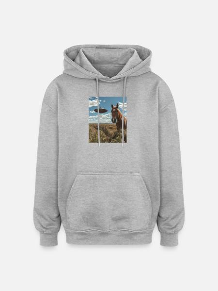 Pferd Selfie mit UFO - Oversized Unisex Hoodie - Grau meliert