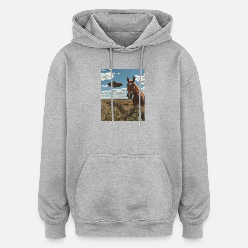 Pferd Selfie mit UFO - Oversized Unisex Hoodie - Grau meliert