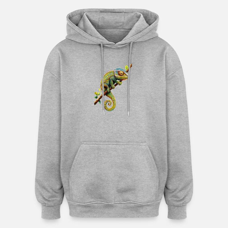Caméléon Lézard Reptile Caméléon Iguane Lézard - Sweat à capuche oversize unisexe - gris chiné