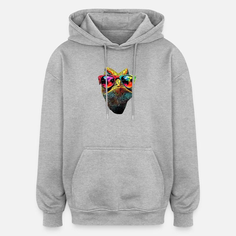 Chameleon Lizard Reptile Chameleon Iguana Lizard - Oversized Unisex Hoodie - heather grey