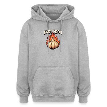 Feurige Knoblauch-Cartoon - Oversized Unisex Hoodie - Grau meliert - Vorne - Noah (186cm)