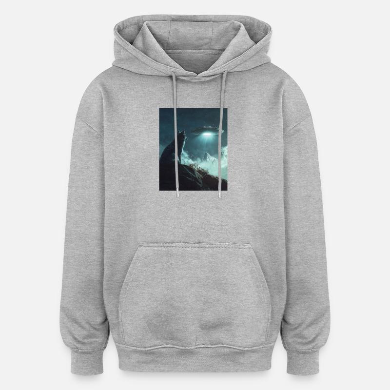 Wolf Selfie mit UFO - Oversized Unisex Hoodie - Grau meliert