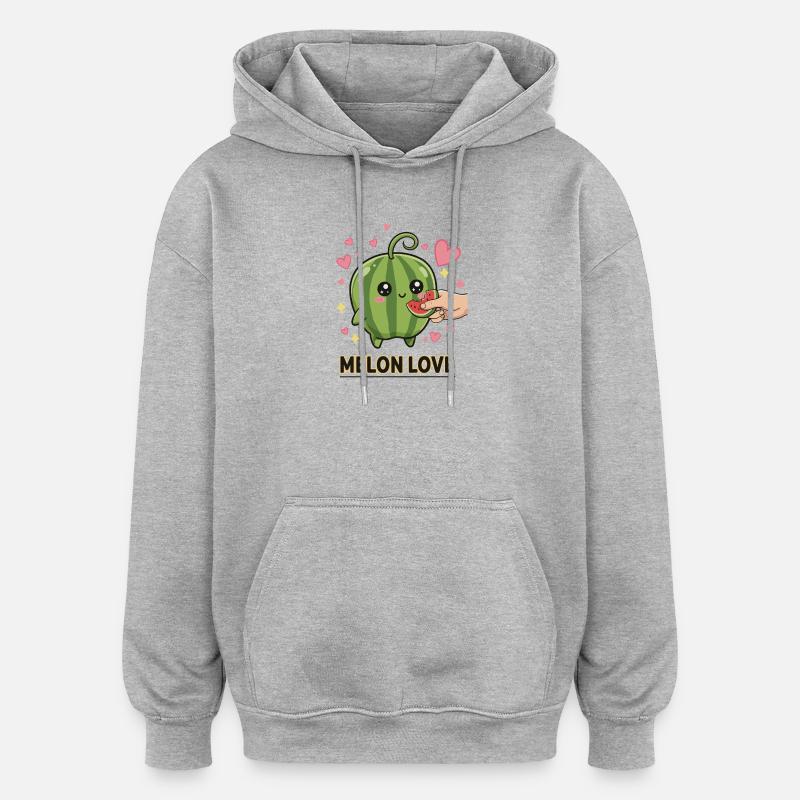Melon Love Kawaii Manga Pastèque - Sweat à capuche oversize unisexe - gris chiné