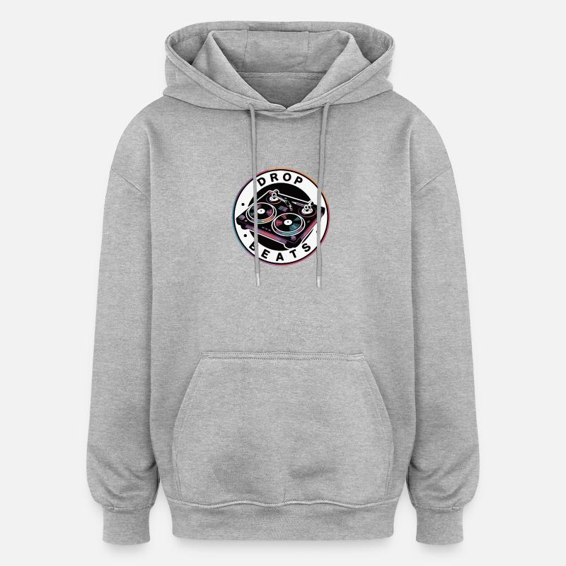 Illustration d'une platine Drop Beat - Sweat à capuche oversize unisexe - gris chiné