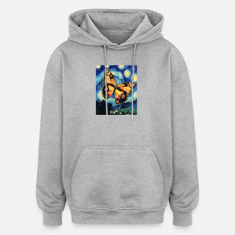 Papillon étoilé style Van Gogh - Sweat à capuche oversize unisexe - gris chiné