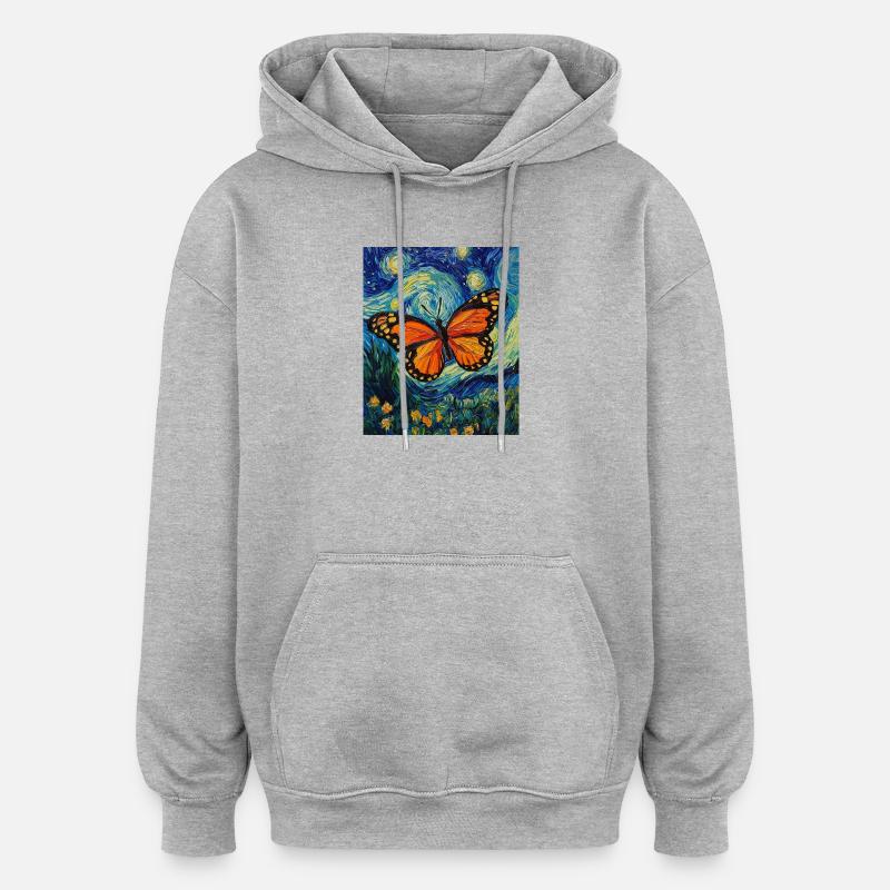 Papillon étoilé style Van Gogh - Sweat à capuche oversize unisexe - gris chiné
