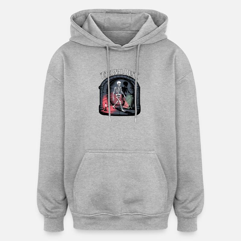 Illustration de squelette de repos éternel - Sweat à capuche oversize unisexe - gris chiné