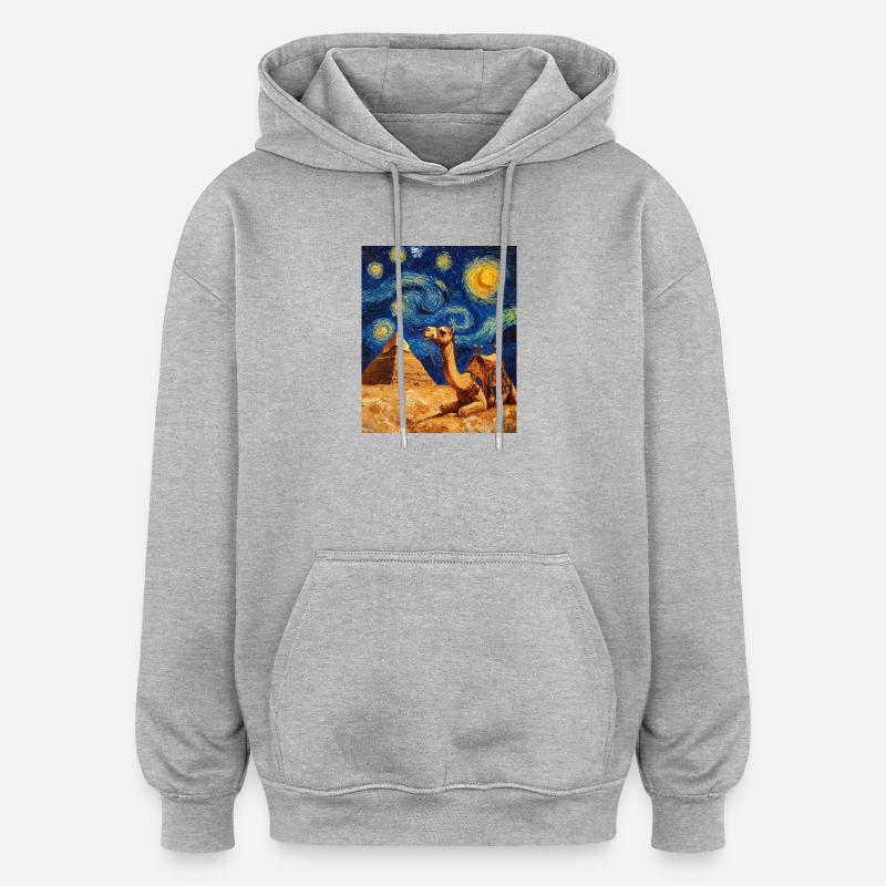 Camel style Van Gogh étoilé - Sweat à capuche oversize unisexe - gris chiné