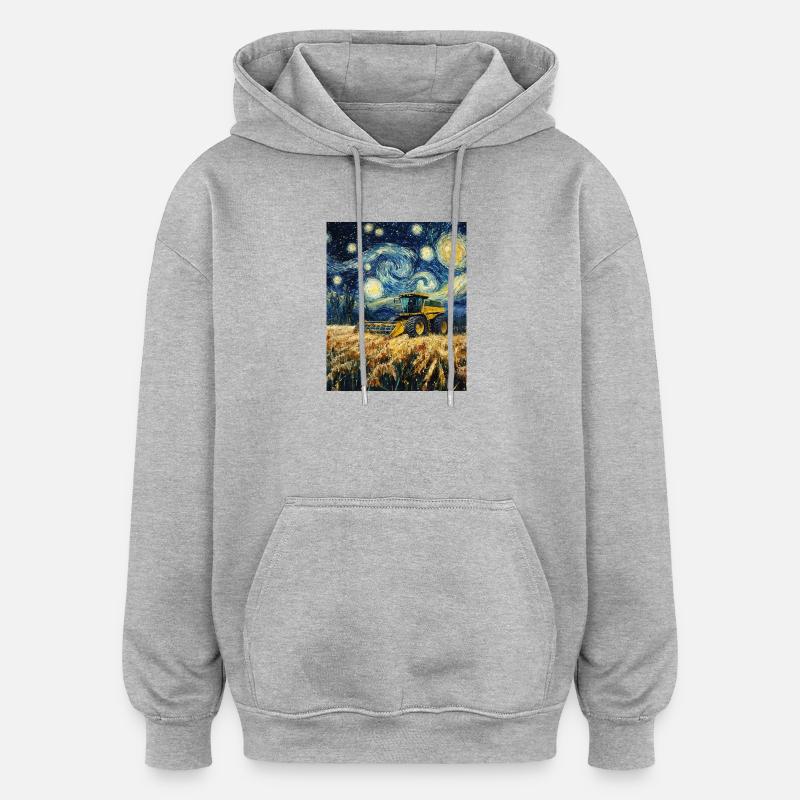 moissonneuse-batteuse fermier style van gogh étoilé - Sweat à capuche oversize unisexe - gris chiné