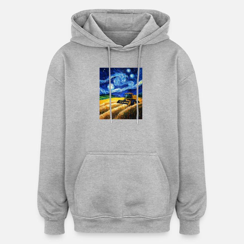 moissonneuse-batteuse fermier style van gogh étoilé - Sweat à capuche oversize unisexe - gris chiné