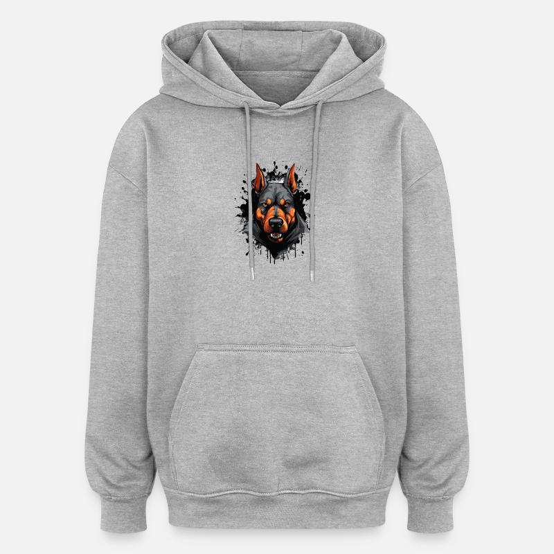 Chien Doberman - Sweat à capuche oversize unisexe - gris chiné