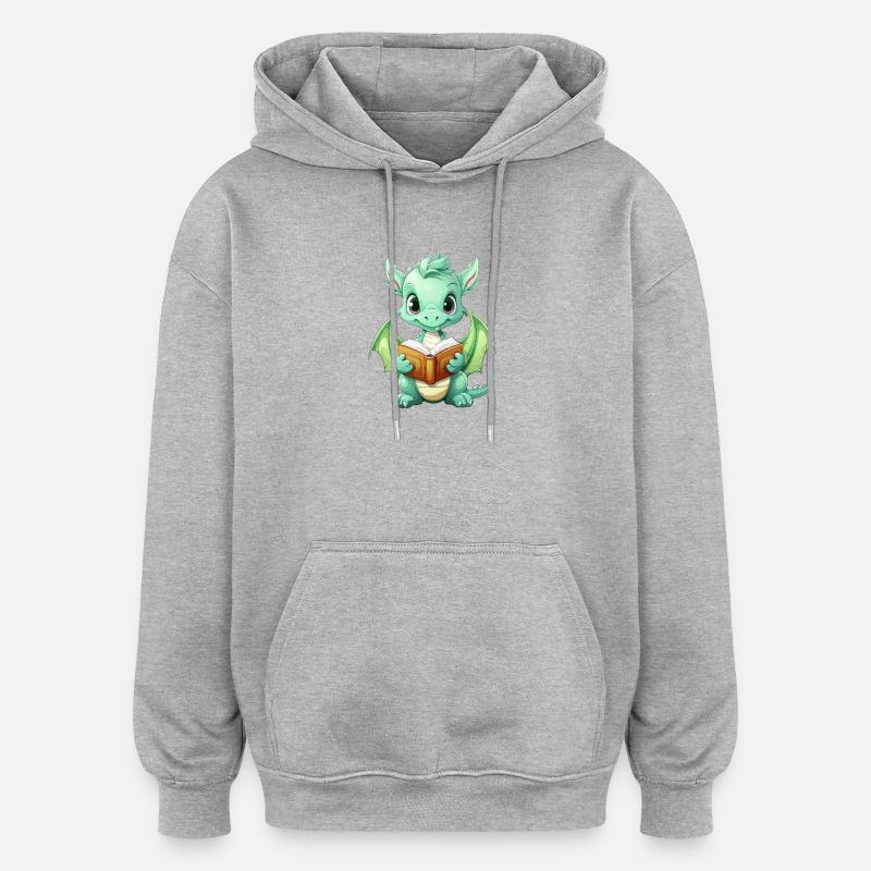 Kritzelnder Drache mit Buch - Oversized Unisex Hoodie - Grau meliert