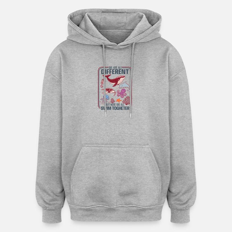 Diversité sous-marine Unity Design - Sweat à capuche oversize unisexe - gris chiné