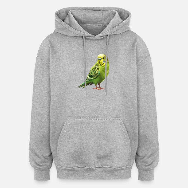 Conception de perruche Joie de vivre - Sweat à capuche oversize unisexe - gris chiné
