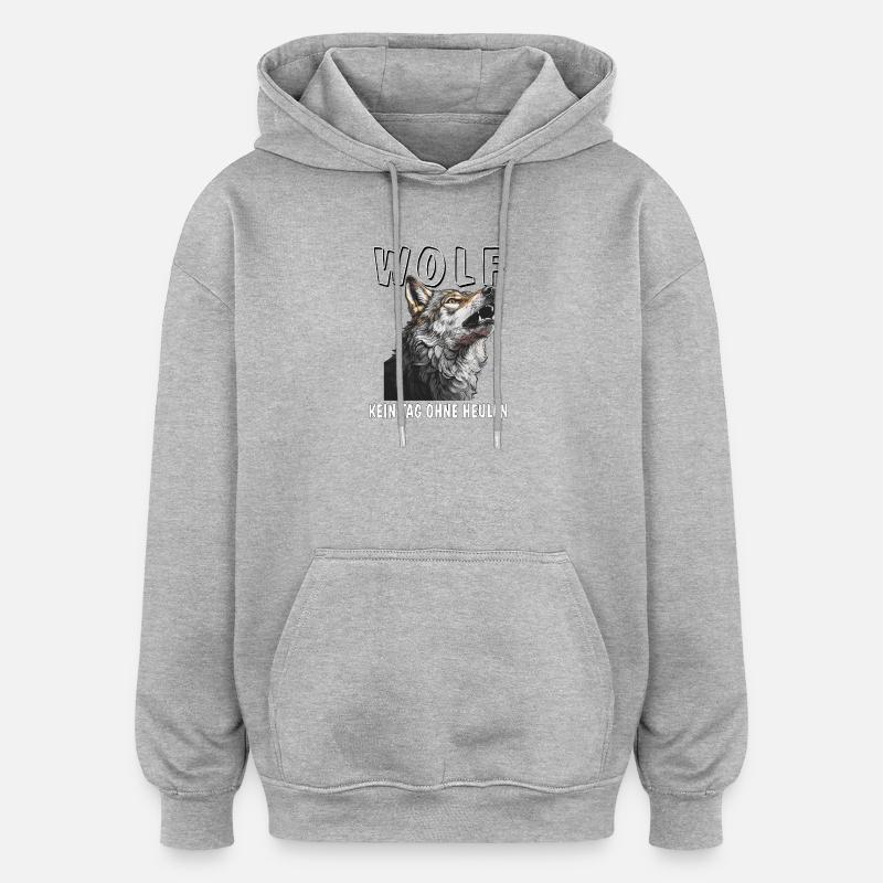 WOLF PAS UN JOUR SANS HURLER - Sweat à capuche oversize unisexe - gris chiné