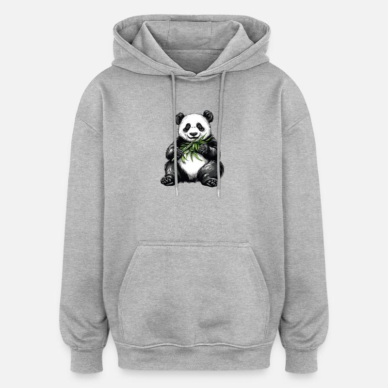 Ours panda mignon avec bambou - Sweat à capuche oversize unisexe - gris chiné