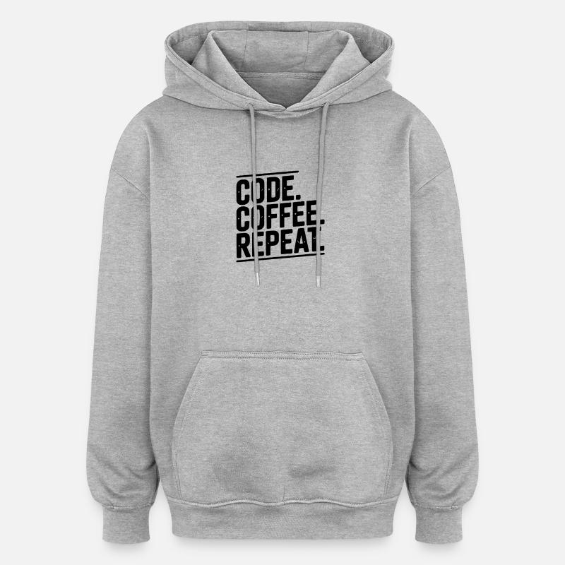 Code Coffee Repeat - Sweat à capuche oversize unisexe - gris chiné